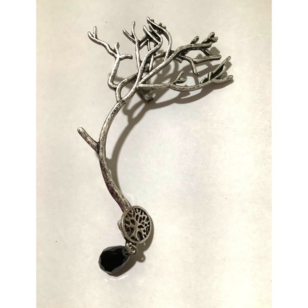 Silver-tone Tree and Bead Ear Cuff (Right Ear)